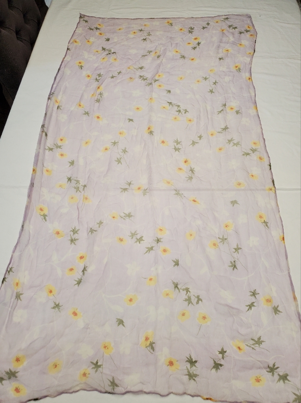 Vintage Floral Sheer Scarf Lavender Yellow Cottagecore Hair Scarf Boho Square
